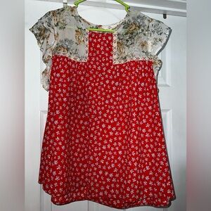 Entro Floral Red and Cream Top